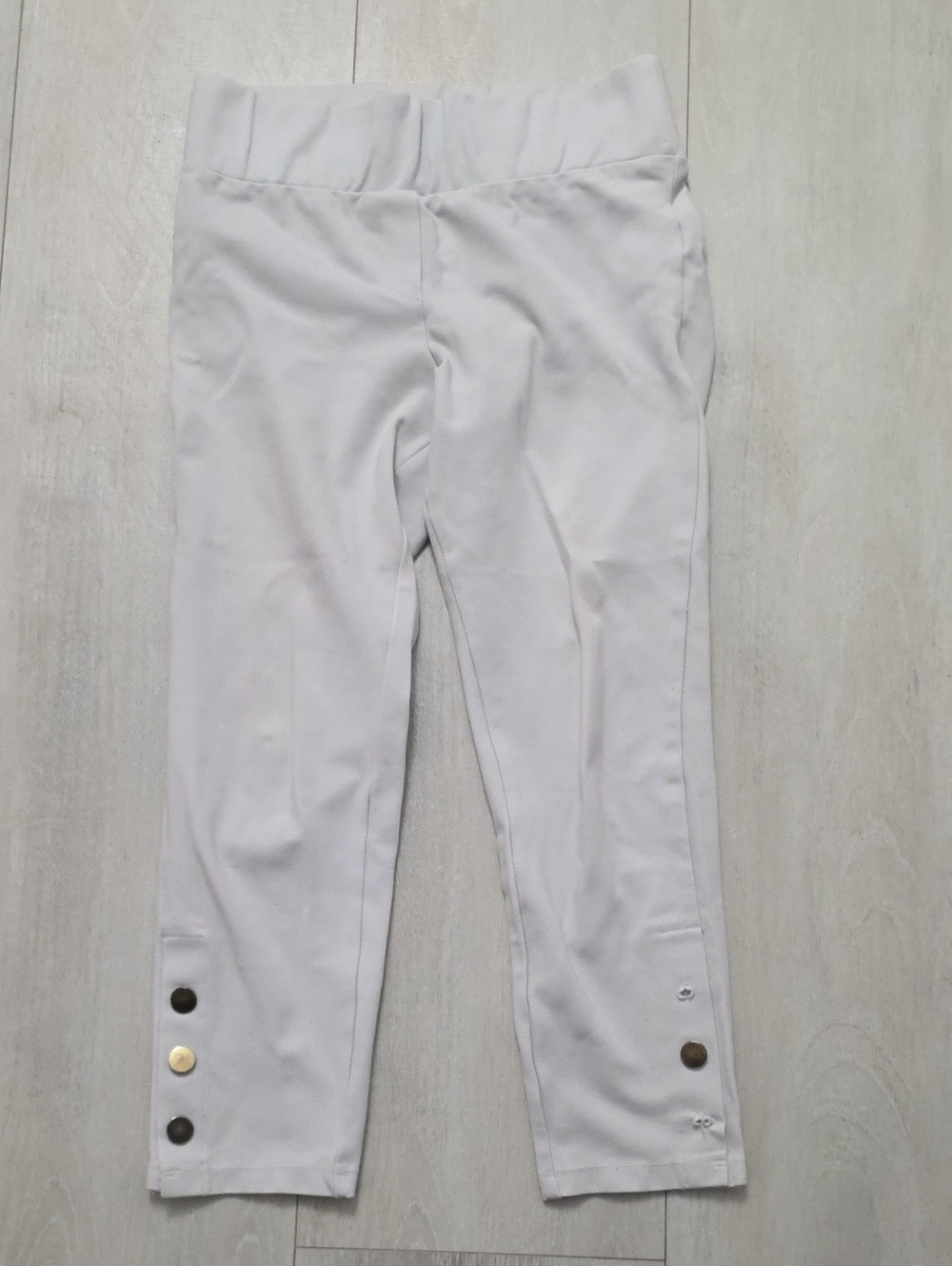 Women's White Ankle Button-Detail Stretch Pants